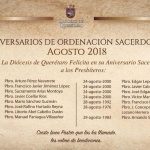 ANIVERSARIOS SACERDOTALES EN LA DIÓCESIS DE QUERÉTARO, AGOSTO 2018. ANIVERSARIOS SACERDOTALES EN LA DIÓCESIS DE QUERÉTARO, AGOSTO 2018.