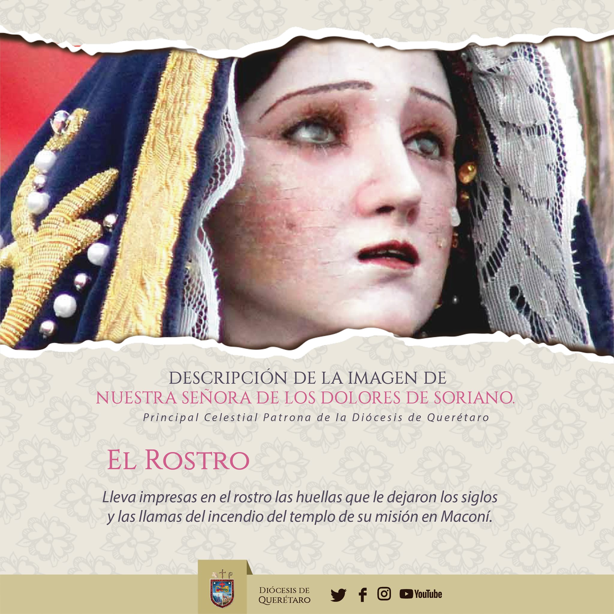DESCRIPCIÓN DE LA IMAGEN DE NUESTRA SEÑORA DE LOS DOLORES DE SORIANO. – Diócesis de Querétaro DESCRIPCIÓN DE LA IMAGEN DE NUESTRA SEÑORA DE LOS DOLORES DE SORIANO. – Diócesis de Querétaro