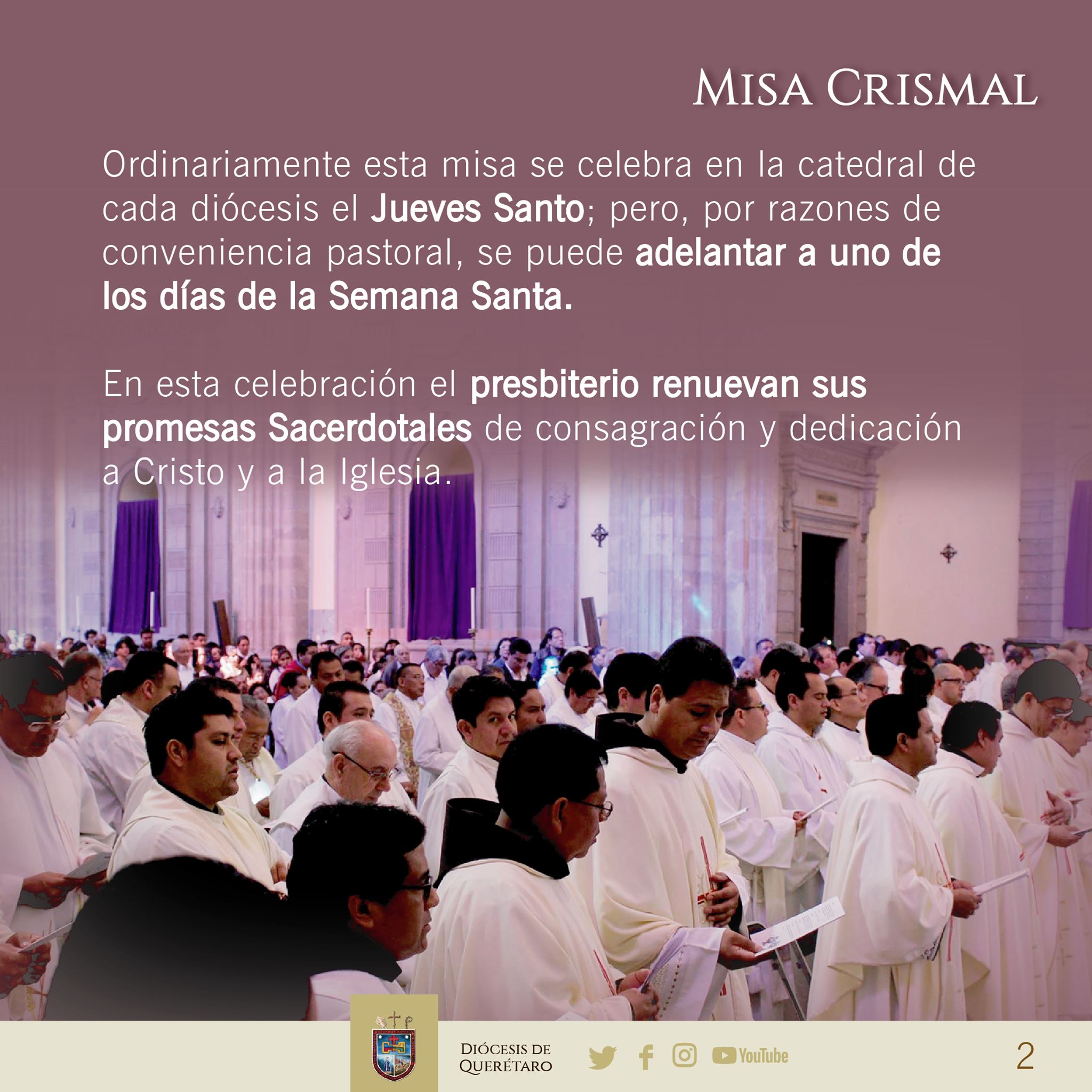 ¿QUE ES LA MISA CRISMAL? PRESIDIDA POR EL OBISPO Y CONCELEBRARA POR LOS