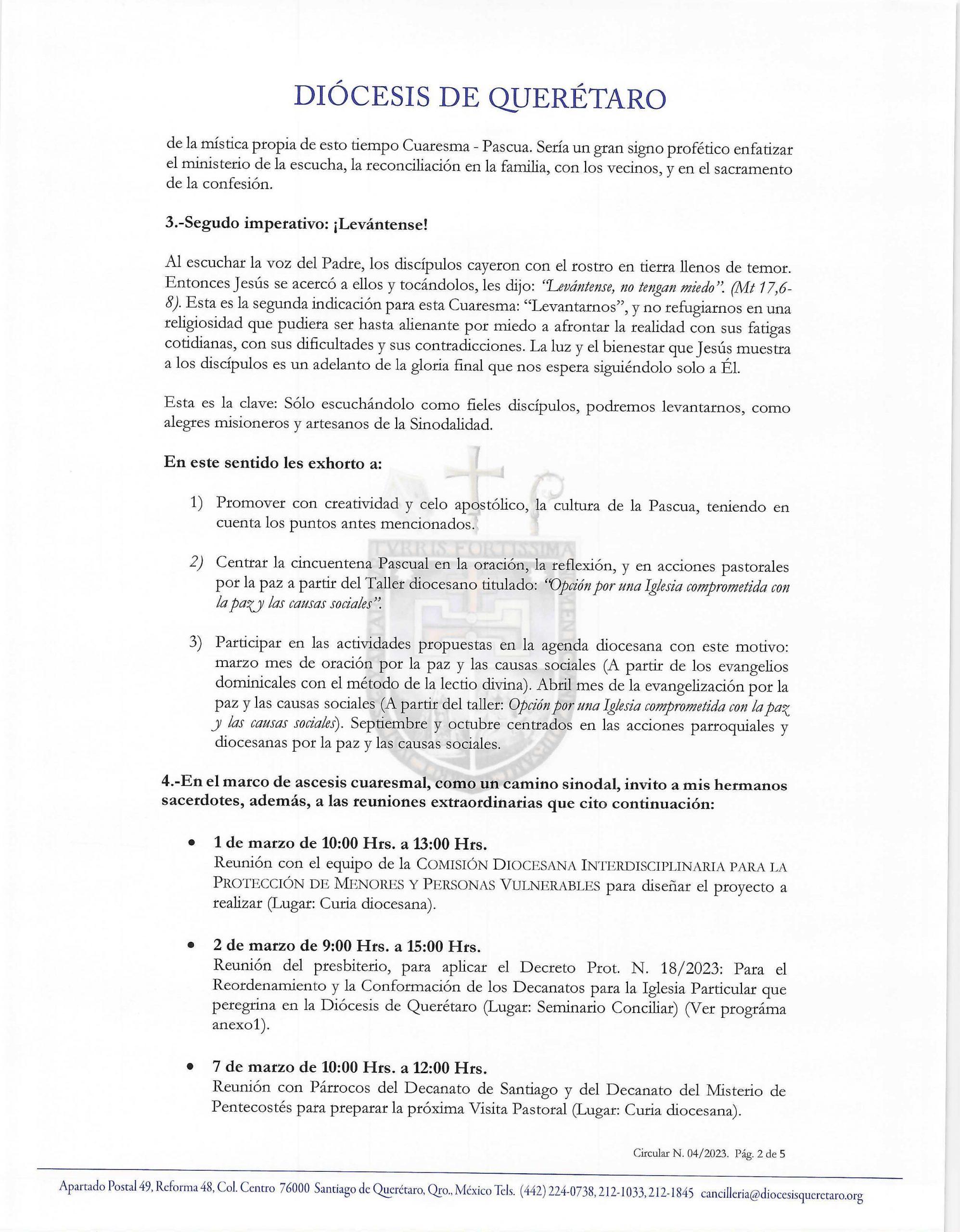 CIRCULAR 04 2023 ¡ESCÚCHENLO! Y ¡LEVÁNTENSE! PARA VIVIR LA ASCESIS CUARESMA 2