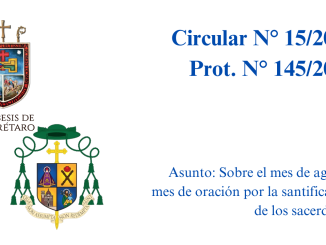 Portada Circular. N.15 / 2023. Prot. N. 145/2023. Asunto: sobre el mes de agosto: mes de oración por la santificación de Los sacerdotes.