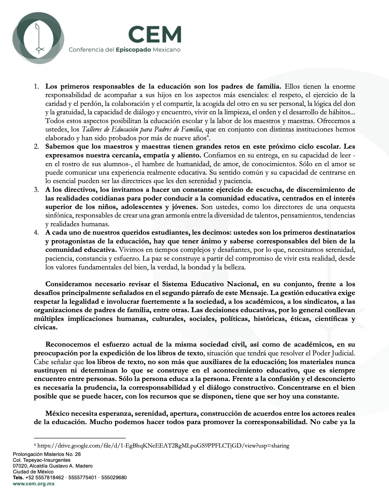 MENSAJE DE LA CONFERENCIA DEL EPISCOPADO MEXICANO FRENTE AL CICLO ESCOLAR 2023-2024. “PRIORICEMOS EL FORTALECIMIENTO DE CADA COMUNIDAD EDUCATIVA, EN BENEFICIO DE TODOS LOS NIÑOS, NIÑAS, ADOLESCENTES Y JÓVENES”-2