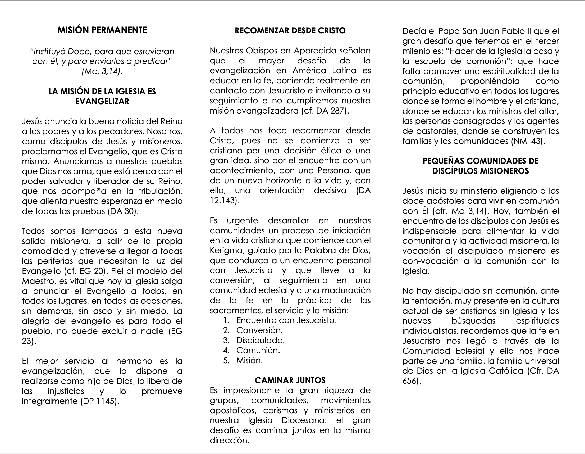 Discípulos Misioneros. Construimos la Casita Sagrada de la Comunión. Misión Permanente. 2