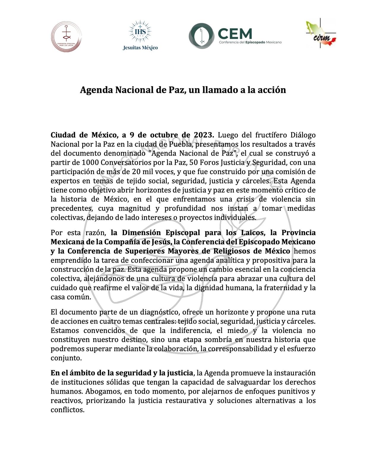 Comunicado Agenda nacional de paz 1