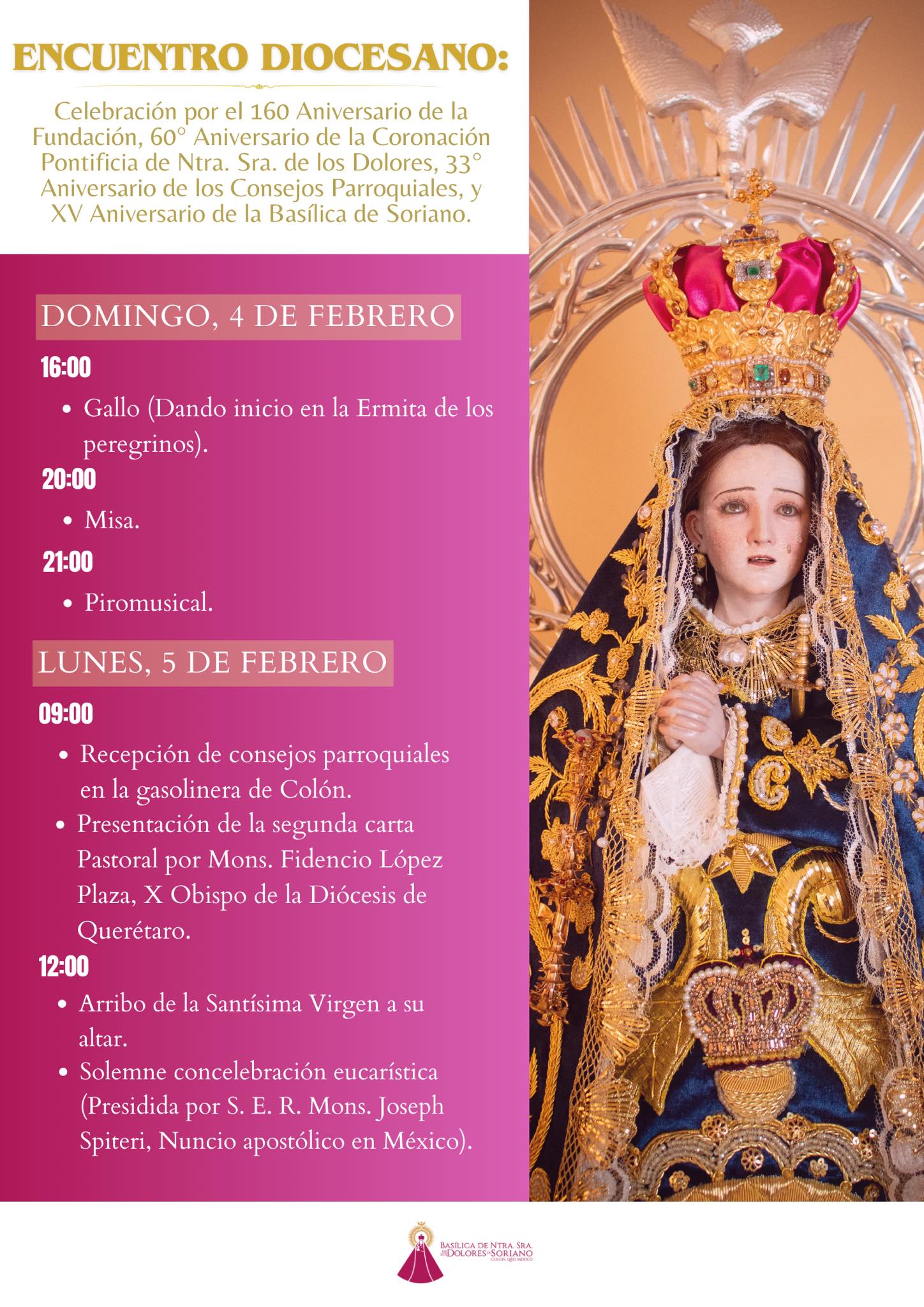 60 Aniversario de la Coronación Pontificia de la Virgen de los Dolores de Soriano. Programa