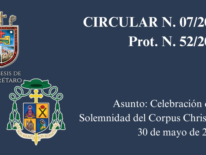 Portada Circular N. 07/2024. Prot. N. 52/2024. Celebración de la Solemnidad del Corpus Christi, el 30 de mayo de 2024.