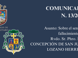 Portada Comunicado N. 13/2024. Asunto: Sobre el sensible fallecimiento del Rudo. Sr. Phro. D. J. CONCEPCIÓN DE SAN JUAN LOZANO HERRERA.