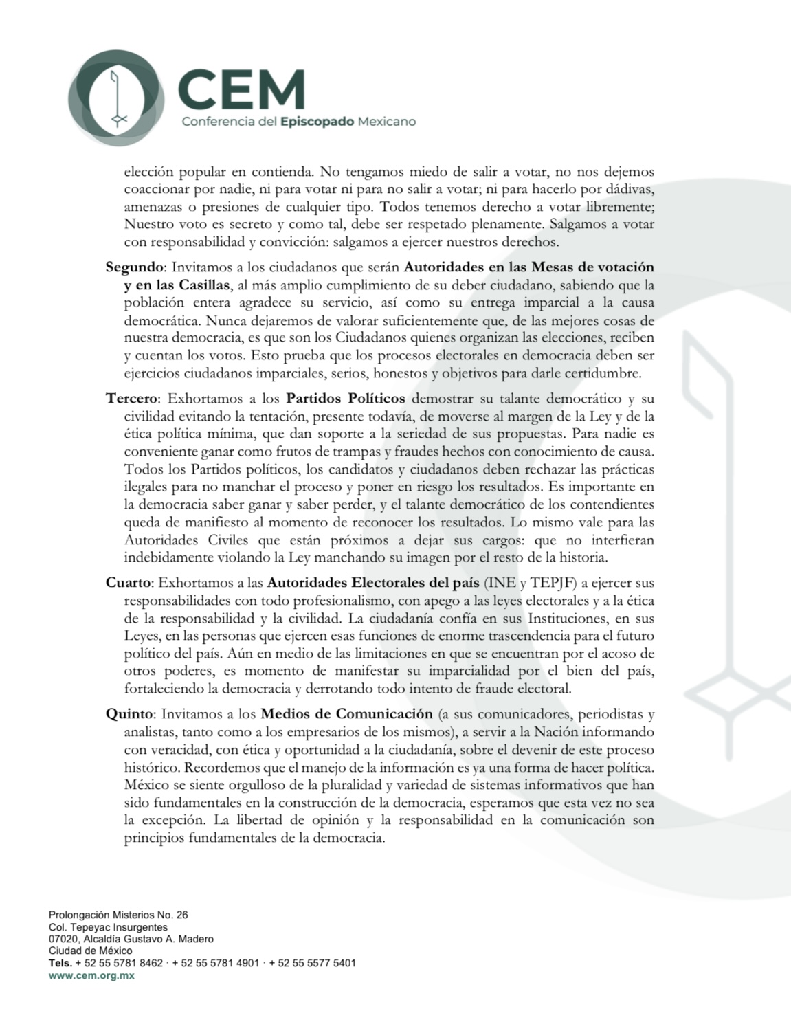 CEM. POR EL BIEN DE MÉXICO: PARTICIPACIÓN Y CIVILIDAD PARA CONSTRUIR DEMOCRACIA Y UNIDAD 2