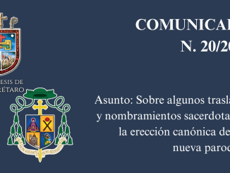 Portada COMUNICADO N. 20/2024. Asunto: Sobre algunos traslados y nombramientos sacerdotales y la erección canónica de una nueva paroquia.