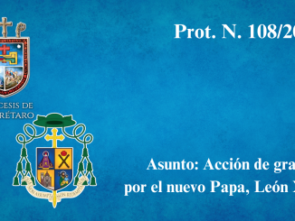 Portada Prot. N. 108/2025. Asunto: Acción de gracias por el nuevo Papa, León XIV