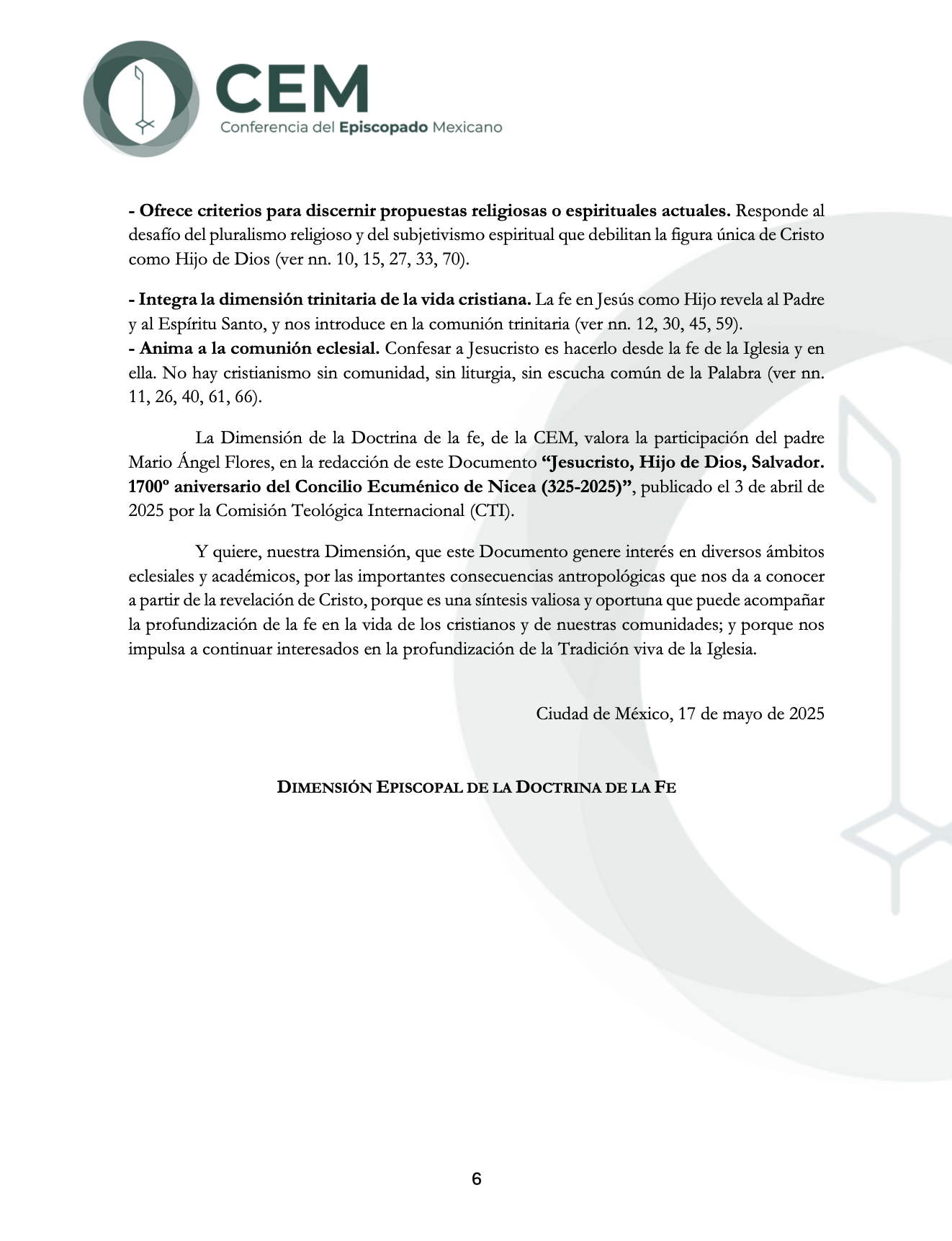 JESUCRISTO, HIJO DE DIOS, SALVADOR. De la Comisión Teológica Internacional a 1700 años del Concilio Ecuménico de Nicea 325-2025-6